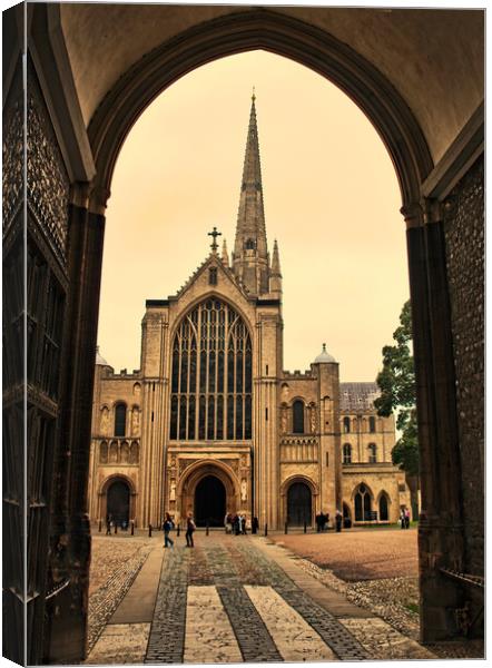 Norwich Cathedral through the Archway Canvas Print by Joyce Storey