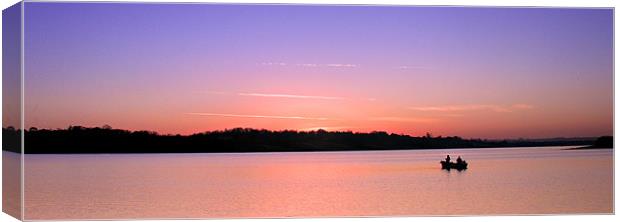 Fishing at Sunset over Rutland water Canvas Print by Steven Shea