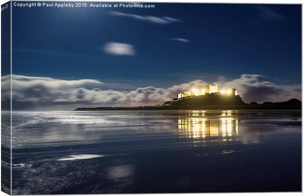  Bamburgh by Moonlight Canvas Print by Paul Appleby