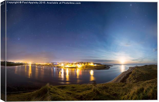   Moon Rising over Alnmouth - Panorama Canvas Print by Paul Appleby