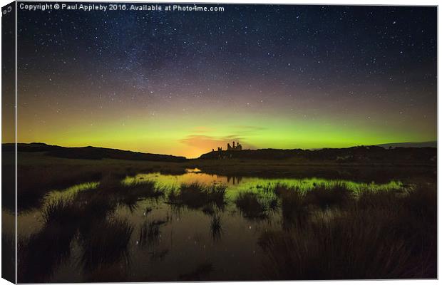  Dunstanburgh Castle Aurora New Years Day 2016 Canvas Print by Paul Appleby