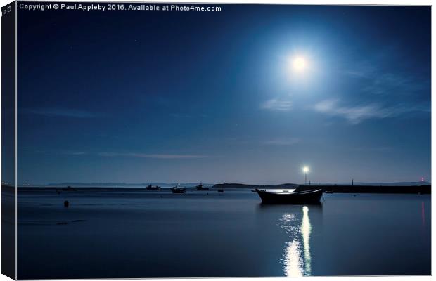 Holy Island Harbour under a Blue Moon Canvas Print by Paul Appleby