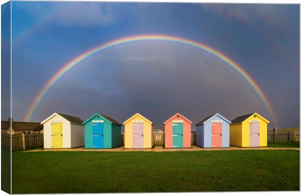 Amble Rainbow Beach Huts Canvas Print by Paul Appleby