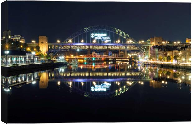 Newcastle Bridges at Night Canvas Print by Paul Appleby