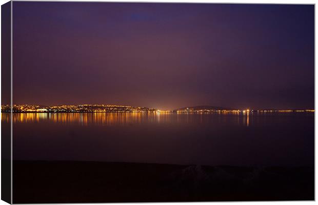 Swansea Bay by Night Canvas Print by Julie Hoddinott