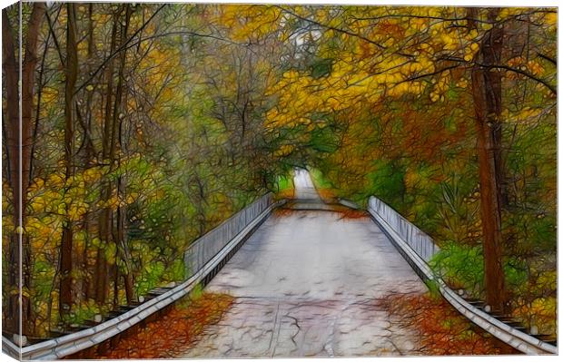 Country Bridge in Autumn Canvas Print by Kathleen Stephens