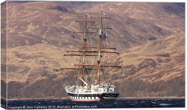 Majestic Tall Ship on Loch Linnhe Canvas Print by John Cameron
