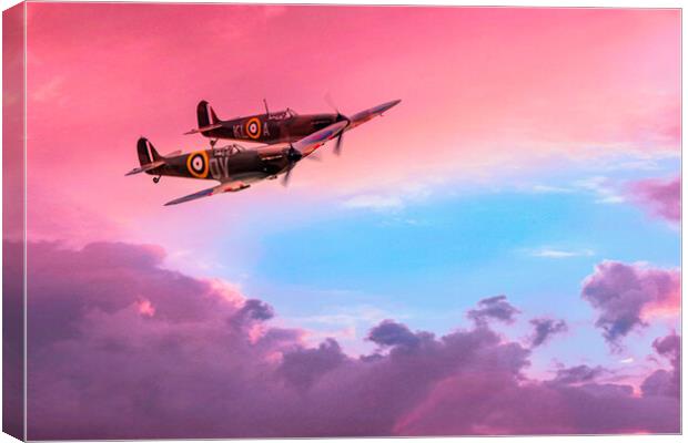Spitfires over Duxford Canvas Print by J Biggadike