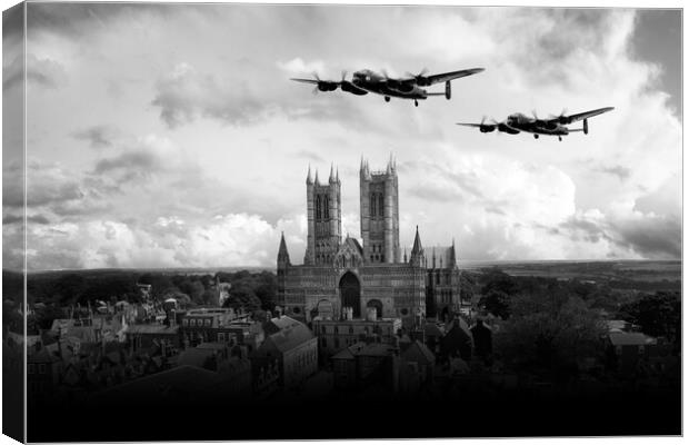 Lancaster Over Lincoln Cathedral - Mono Version Canvas Print by J Biggadike