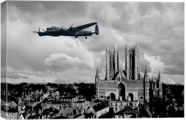 Lancaster Bomber and Lincoln Cathedral Canvas Print by J Biggadike
