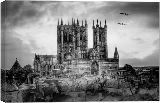 Lancasters and Lincoln Cathedral Monochrome  Canvas Print by J Biggadike