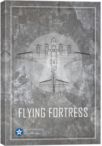  B17 Flying Fortress Metal Blueprint Canvas Print by J Biggadike