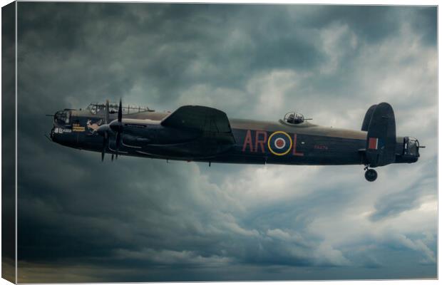Lancaster Bomber Dark Sky Canvas Print by J Biggadike