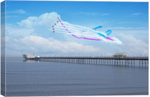 Red Arrows Over Southport Pier Canvas Print by J Biggadike