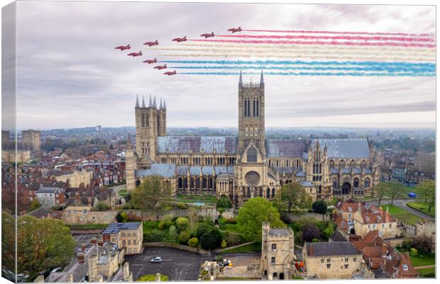 Red Arrows Over Lincoln Canvas Print by J Biggadike