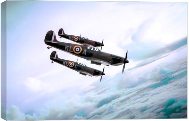 Spitfires Dive In The Blue Canvas Print by J Biggadike