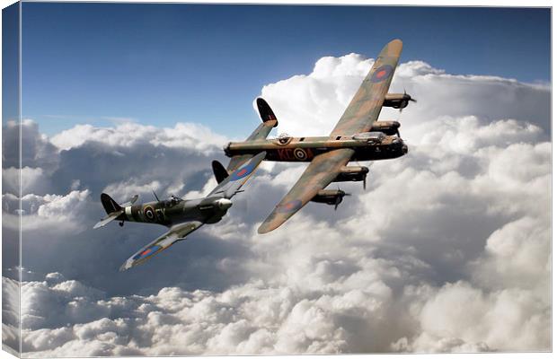 Lancaster and Spitfire  Canvas Print by J Biggadike