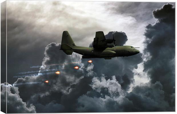 C-130 Popping Flares  Canvas Print by J Biggadike
