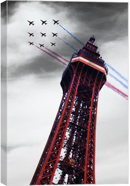 Red Arrows Blackpool Tower Canvas Print by J Biggadike