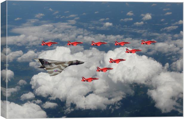 Vulcan with Red Arrows Canvas Print by J Biggadike