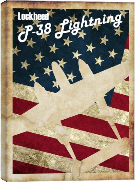 P38 Lightning Vintage Poster Canvas Print by J Biggadike