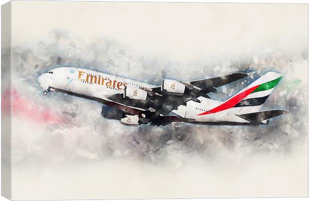 Emirates A380 - Painting Canvas Print by J Biggadike