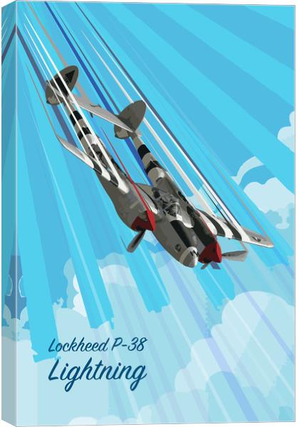 P-38 Lightning Pop Art Canvas Print by J Biggadike