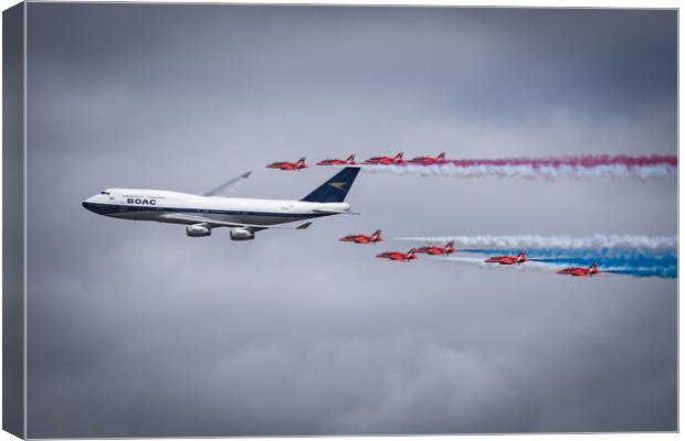 Red Arrows with BOAC 747 RIAT 2019 Canvas Print by J Biggadike