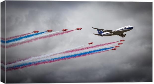 British Airways Boeing 747 and The Red Arrows Canvas Print by J Biggadike