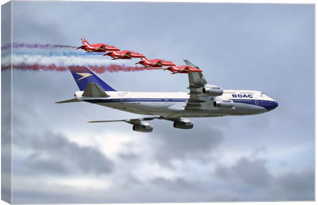 BOAC Special Livery 747 with The Red Arrows Canvas Print by J Biggadike