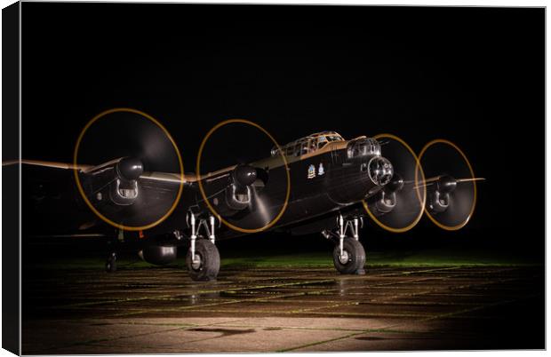 Lancaster Bomber Night Shoot Canvas Print by J Biggadike