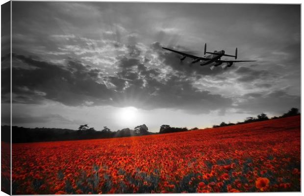 Lancaster Bomber Sunset Return - Red Canvas Print by J Biggadike