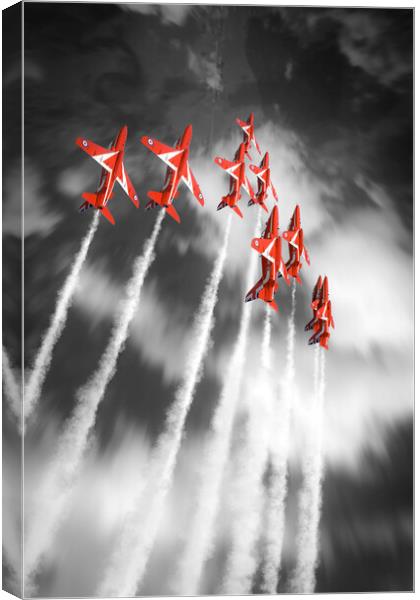 Red Arrows in Flight - Selective Canvas Print by J Biggadike