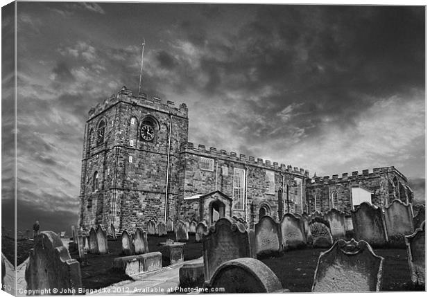 St Marys Church Whitby, Mono Canvas Print by John Biggadike