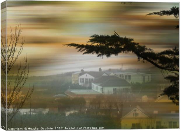 Sandbay Somerset on a Foggy Day. Canvas Print by Heather Goodwin