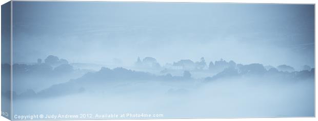 A misty morning in Wales Canvas Print by Judy Andrews