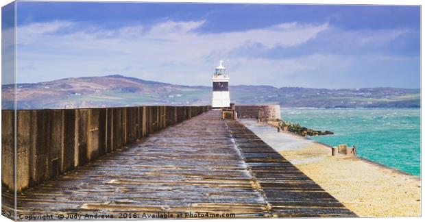 Holyhead Breakwater Lighthouse Canvas Print by Judy Andrews