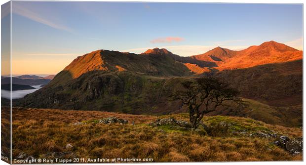 Sunrise over the snowdon range Canvas Print by Rory Trappe
