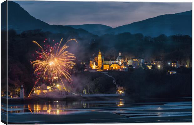 Firework display at Portmeirion Canvas Print by Rory Trappe