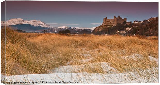Snow on Harlech beach Canvas Print by Rory Trappe