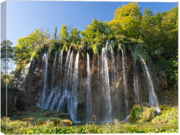 Waterfall in Plitvice National Park Croatia.  Canvas Print by Richie Miles