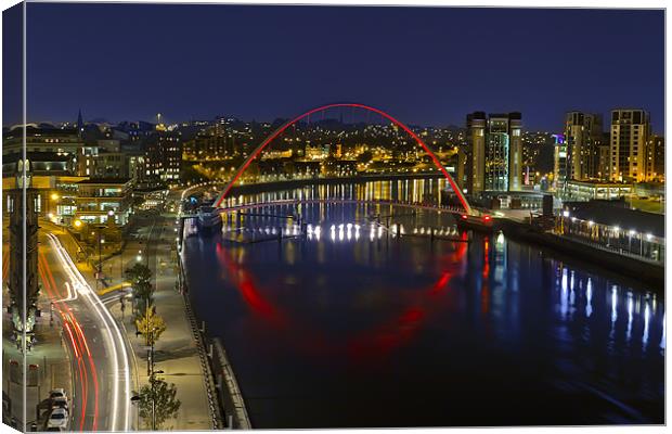 Newcastle Millennium Bridge in Red Canvas Print by Kevin Tate