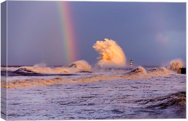 Seaham Harbour Storm Rainbow Canvas Print by Kevin Tate