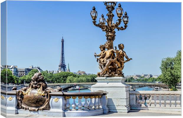 Paris, Eiffel Tower from the Pont Alexandre bridge Canvas Print by Kevin Tate
