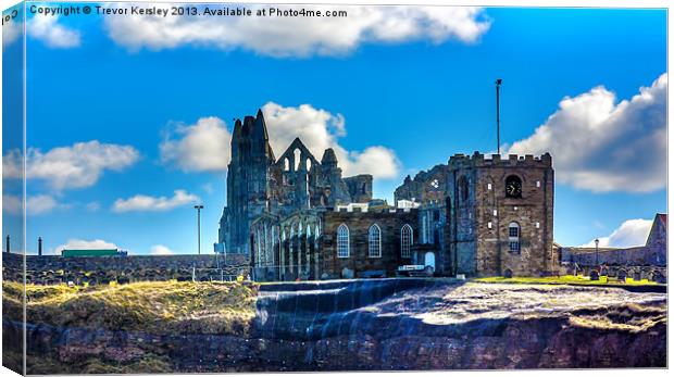 St Marys Church and Whitby Abbey Canvas Print by Trevor Kersley RIP