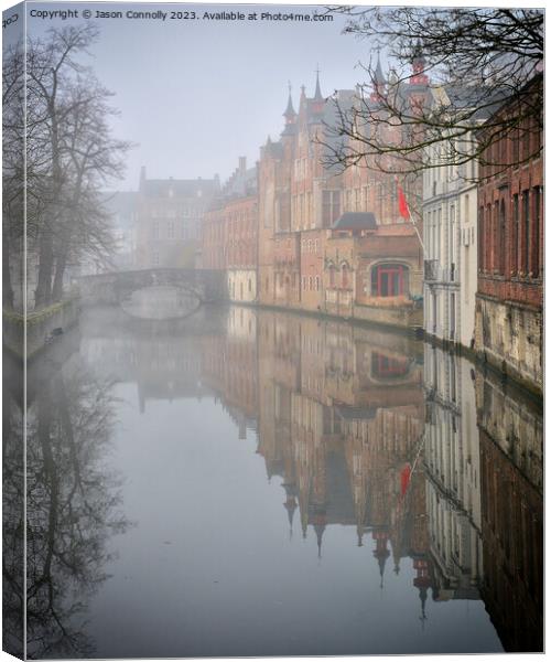 Misty Morning In Bruges Canvas Print by Jason Connolly