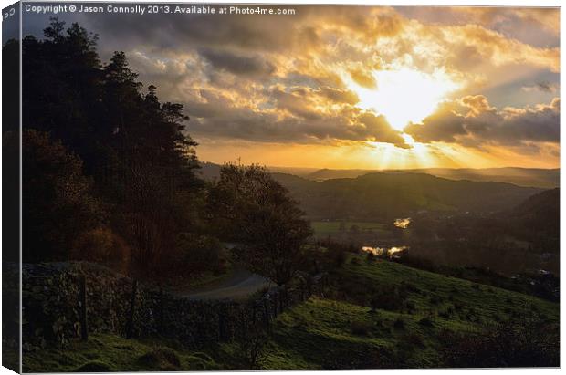 Sunset Over Lakeside, Windermere Canvas Print by Jason Connolly