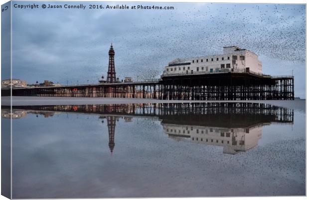 Starlings At The Pier Canvas Print by Jason Connolly