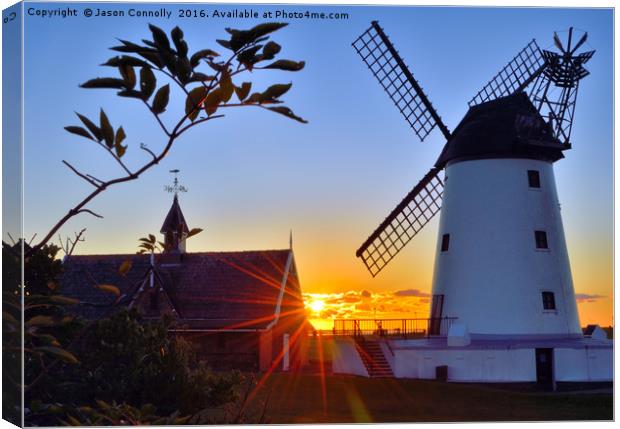 Lytham Windmill At Sunset Canvas Print by Jason Connolly