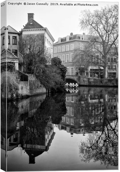 Black And White Bruges Canvas Print by Jason Connolly